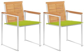 vidaXL Καρέκλες Κήπου 2 τεμ. από Μασίφ Ξύλο Teak/Ατσάλι με Μαξιλάρια