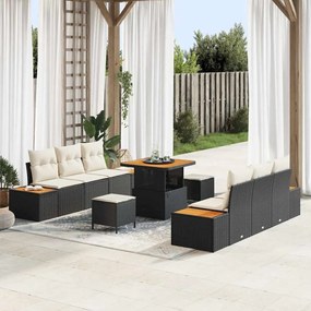 vidaXL Σετ Καναπέ Κήπου με μαξιλάρι 9 pcs Μαύρο Πολυ ράταν