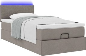 vidaXL Οθωμανικό κρεβάτι με στρώμα &amp; LEDs Taupe 90x190cm ύφασμα