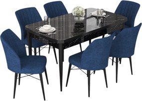 Extendable Dining Table &amp; Chairs Set (7 Pieces) Nef - Black Marble, Navy Blue Black Marble
Navy Blue