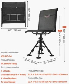 VEVOR Hunting Chair 360° Swivel Silent Folding Blind Chair with Adjustable Legs