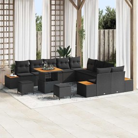 vidaXL Σετ Καναπέ Κήπου με μαξιλάρι 13 pcs Μαύρο Πολυ ράταν