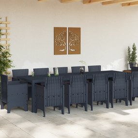vidaXL Σετ Τραπεζαρίας Κήπου 13 κομματιών με Μαξιλάρια Ανθρακί Πολυ Ρατάν