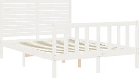 vidaXL Πλαίσιο Κρεβατιού με Κεφαλάρι Λευκό Μασίφ Ξύλο Small Double