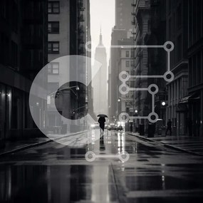 Intra Συλλεκτικό Ξύλινο Παζλ Plywood 4mm - Πρόσωπο που περπατά στην βρεγμένη οδό με ομπρέλα Σε Ξύλινο Κουτί - Διαστάσεις Puzzle: 10x10 cm – 25 κομμάτια