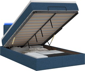 vidaXL Κρεβάτι Ottoman με Στρώμα και LED Μπλε 120 x 200 cm Ύφασμα