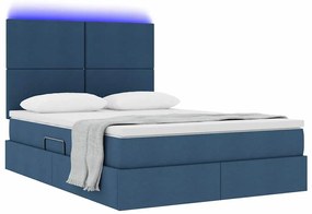 vidaXL LED Κρεβάτι αποθήκευσης με στρώμα Μπλε 140 x 200 cm Ύφασμα