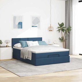 vidaXL Οθωμανικό κρεβάτι με στρώμα &amp; LEDs Μπλε 140x190cm Ύφασμα