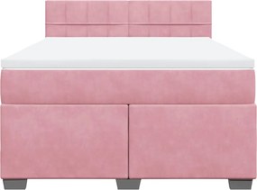 vidaXL Κρεβάτι Boxspring με Στρώμα Ροζ 160x200 εκ. Βελούδινο