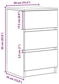 Κομοδίνο με 3 συρτάρια Καπνιστή δρυς 39x35x65 εκ. 861345