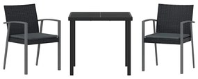 vidaXL Σέτ φαγητού για κήπο 3 pcs Μαύρο και Γκρι Ράτα PE