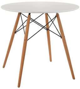 DINING TABLE ROUND MINIMAL  MDF IN WHITE COLOR-BEECH WOOD LEGS IN NATURAL Φ80Χ72Hcm.