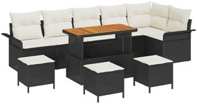 vidaXL Σετ Καναπέ Κήπου 10 Τεμαχίων με Μαξιλάρια Μαύρο Πολυ ρατάν Ακακία