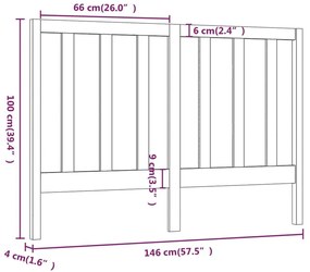 Κεφαλάρι Κρεβατιού Μαύρο 146 x 4 x 100 εκ. Μασίφ Ξύλο Πεύκου - Μαύρο