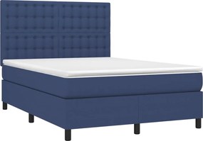vidaXL Κρεβάτι Boxspring με Στρώμα &amp; LED Μπλε 140x200 εκ. Υφασμάτινο