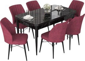 Extendable Dining Table &amp; Chairs Set (7 Pieces) Nef - Black Marble, Burgundy Black Marble
Burgundy