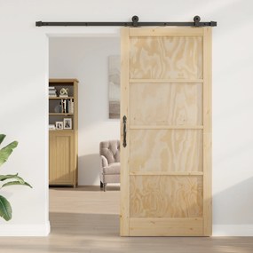vidaXL Συρόμενη Πόρτα με Σετ Αξεσουάρ 93x211 εκ. Συμπαγές Ξύλο Πεύκου