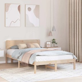 vidaXL Σκελετός Κρεβατιού Φυσικό 135 x 190 cm Μασίφ ξύλο πεύκου