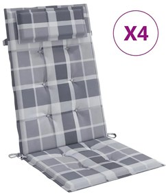 vidaXL Μαξιλάρια Καρέκλας με Ψηλή Πλάτη 4 τεμ Γκρι Καρό Ύφασμα Oxford