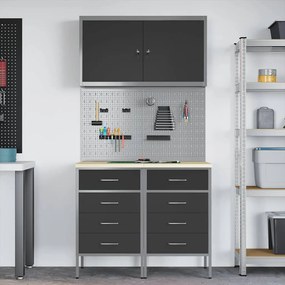 vidaXL Πάγκος εργασίας με συρτάρι 5 pcs Μαύρο 100 x 55 x 200 εκ Ατσάλι