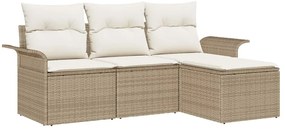 vidaXL Σετ Καναπέ Κήπου με μαξιλάρι 4 pcs Μπεζ Πολυ ράταν