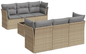 vidaXL Σαλόνι Κήπου Σετ 7 τεμ. Μπεζ Συνθετικό Ρατάν με Μαξιλάρια