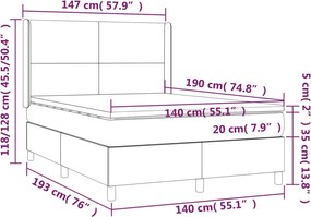 vidaXL Κρεβάτι Boxspring με Στρώμα Κρεμ 140x190 εκ. Υφασμάτινο