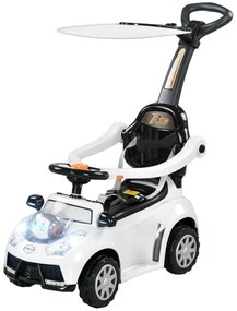 AIYAPLAY Αυτοκίνητο Παιχνιδιού 2-σε-1, Αποσπώμενη Τέντα, Φώτα, Μουσική, Κόρνα, Πλαστικό και Μέταλλο, 96 x 39 x 90 cm, Λευκό/Μαύρο