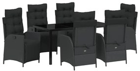 vidaXL Σέτ φαγητού για κήπο 7 pcs Μαύρο Πολυ ράταν