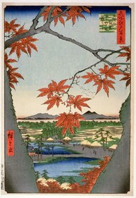 Αναπαραγωγή Maples leaves at Mama, Hiroshige, Ando or Utagawa