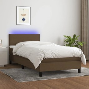 ΚΡΕΒΑΤΙ BOXSPRING ΜΕ ΣΤΡΩΜΑ &amp; LED ΣΚ.ΚΑΦΕ 100X200 ΕΚ ΥΦΑΣΜΑΤΙΝΟ 3132976