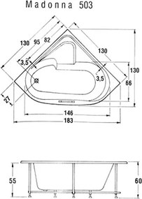 Sanitec Madonna 130x130 - Γωνιακή Μπανιέρα - Pneumatic Basic, Χωρίς, Χωρίς, Χωρίς
