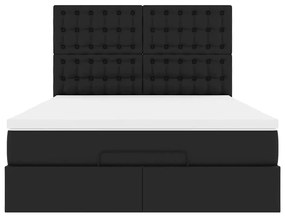 vidaXL Οθωμανικό κρεβάτι με στρώμα & LEDs Μαύρο Συνθετικό δέρμα