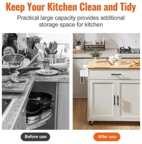 VEVOR Kitchen Island Cart with Solid Wood Top, 35.4" Width Mobile Carts with Storage Cabinet, Rolling Kitchen Table with Spice Rack, Towel Rack, Drop Leaf and Drawer, Portable Islands on Wheels, White