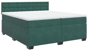 vidaXL Κρεβάτι Boxspring με Στρώμα Σκούρο Πράσινο 200x200εκ. Βελούδινο
