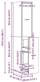 Συρταριέρα Γενικής Χρήσης Καφέ Δρυς 30x41x174,5 εκ. Επεξ. Ξύλο - Καφέ