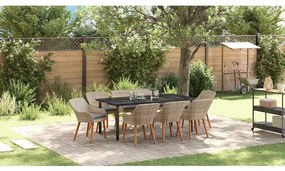 vidaXL Σέτ φαγητού για κήπο 9 pcs Ανοιχτό γκρι συνθετικό ρατάν