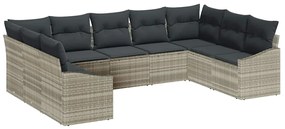 vidaXL Σετ Καναπέ Κήπου 9 pcs Ανοιχτό γκρι Πολυ ράταν