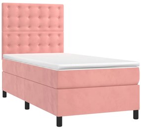 vidaXL Κρεβάτι Boxspring με Στρώμα &amp; LED Ροζ 100x200 εκ. Βελούδινο