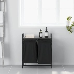 vidaXL Καλάθι Απλύτων με 2 Θέσεις και Ράφι, Γκρι Sonoma