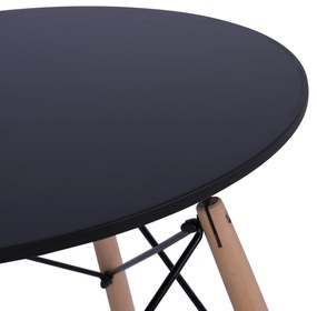 Τραπέζι Minimal Στρογγυλό Μαύρο Χρώμα MDF-Πόδια Οξιάς Φυσικό Φ60x72Υεκ.