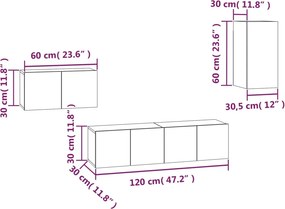 vidaXL Σετ Επίπλων Τηλεόρασης 4 Τεμαχίων Καπνιστή δρυς Επεξ. Ξύλο