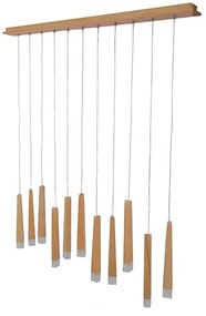 10001254 GloboStar® CALISTA 10001254 Μοντέρνο Κρεμαστό Φωτιστικό Ραγα Πολύφωτο 11 x G4 IP20 Μπεζ Ξύλο - Μ120 x Π8 x Υ33cm