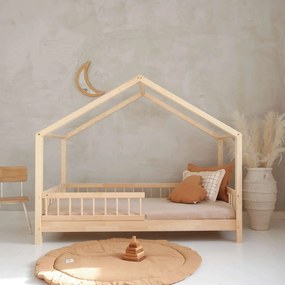 Κρεβάτι Παιδικό Montessori HouseBed Bello με Αφαιρούμενα Κάγκελα 23cm σε Φυσικό  Ξύλο  100×200cm  Luletto (Δώρο 10% έκπτωση στο Στρώμα)