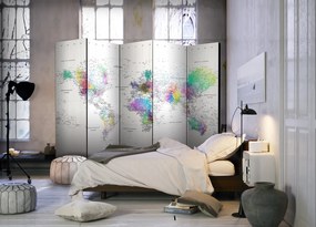 Διαχωριστικό με 5 τμήματα - Room divider – White-colorful world map 225x172