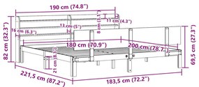 Πλαίσιο Κρεβατιού με Κεφαλάρι 180x200 εκ. από Μασίφ Ξύλο Πεύκου - Καφέ