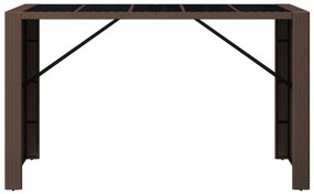 vidaXL Τραπέζι Μπαρ με Γυάλ. Επιφάνεια Καφέ 185x80x110 εκ. Συνθ. Ρατάν