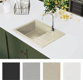 vidaXL Νεροχύτης με Οπή Υπερχείλισης Οβάλ Μπεζ Γρανιτένιος