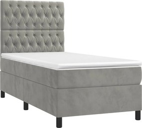 vidaXL Κρεβάτι Boxspring με Στρώμα &amp; LED Αν.Γκρι 90x190 εκ. Βελούδινο