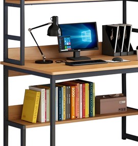 Γραφείο Damp pakoworld με ραφιέρα-MDF φυσικό-μαύρο 100x60x154εκ